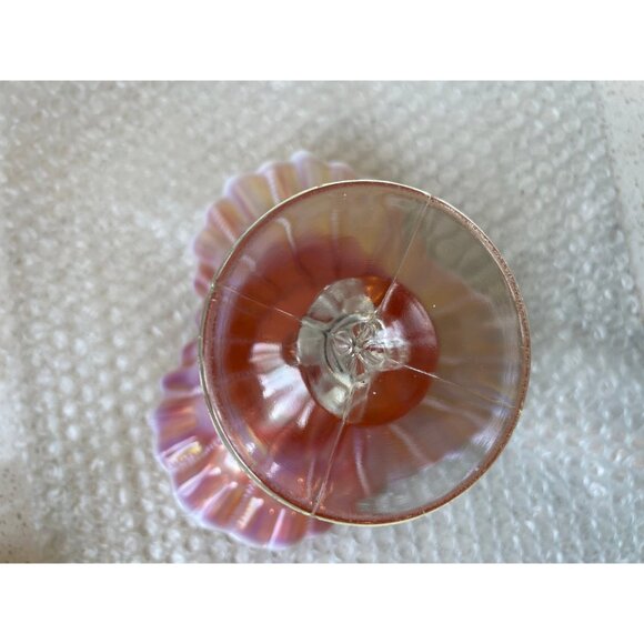 Dugan Opalescent Beaded Panels Open Stemmed Carnival Glass Compote Dish Antique - Picture 6 of 9